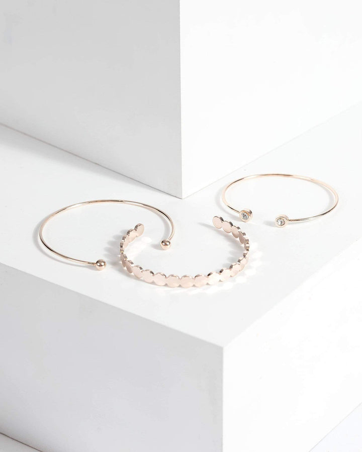 Rose Gold Circle Cuff Fine 3 Pack Bracelet | Wristwear