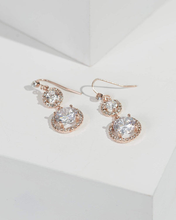 Rose Gold Circular Triple Drop Earrings | Earrings
