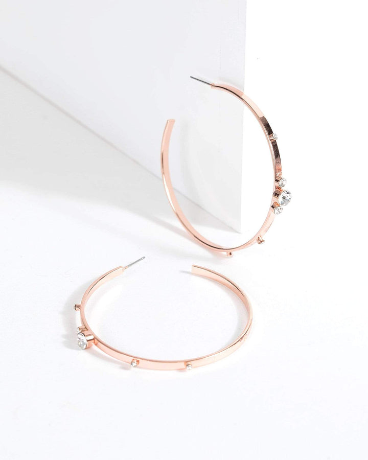Rose Gold Crystal Adorned Hoop Earrings | Earrings