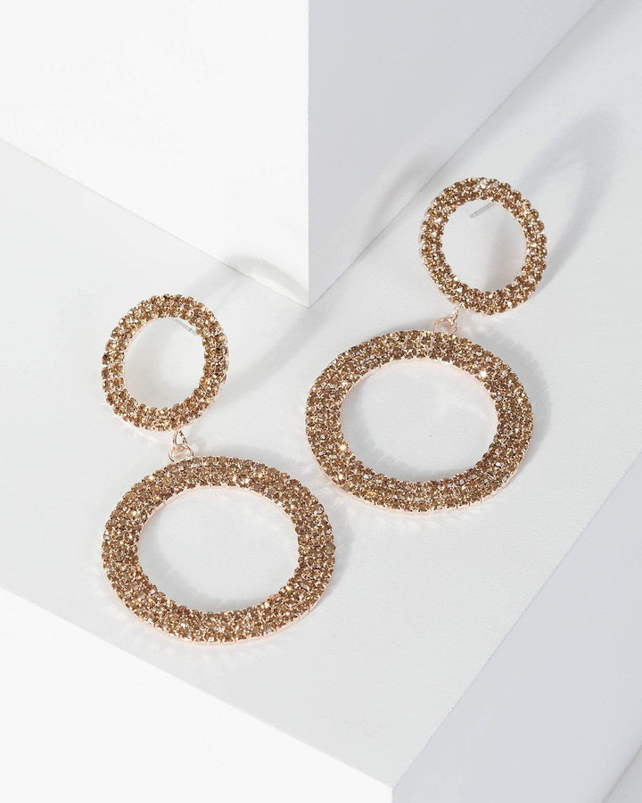 Rose Gold Crystal Double Circle Drop Earrings | Earrings