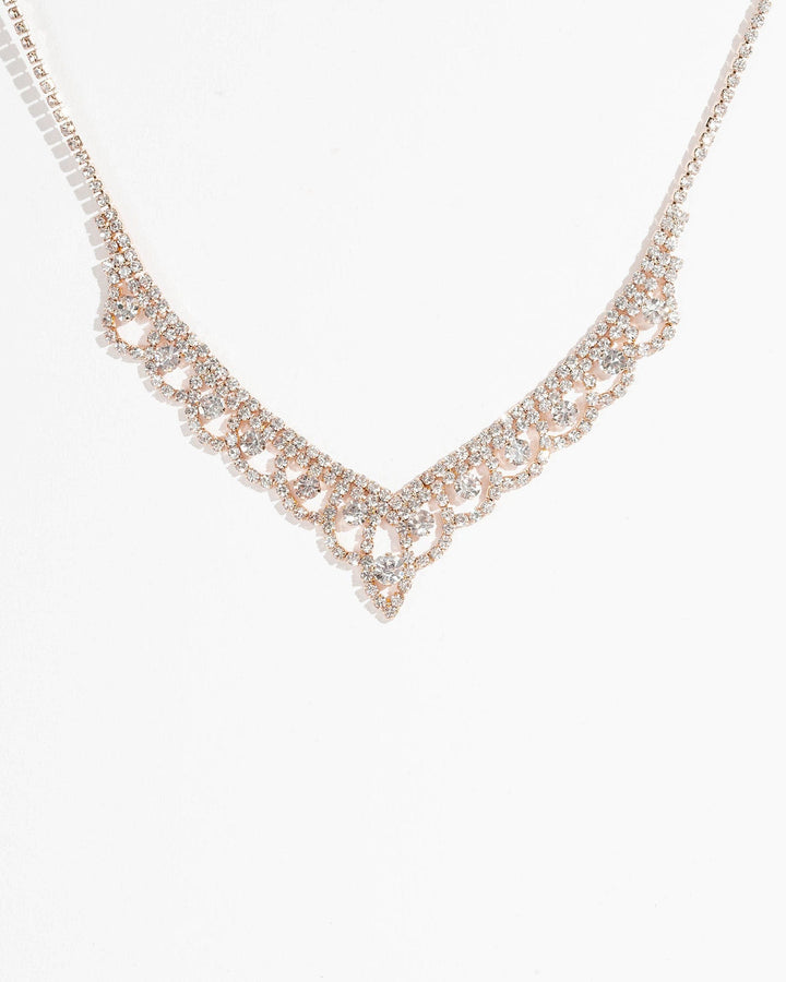 Colette by Colette Hayman Rose Gold Crystal Fine V Necklace