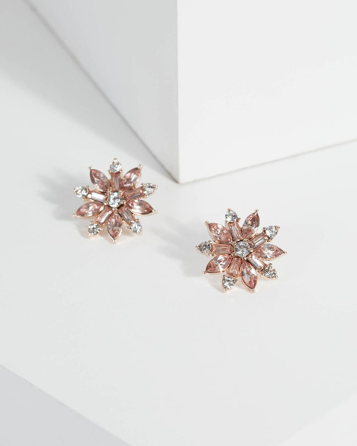 Rose Gold Crystal Flower Stud Earrings | Earrings