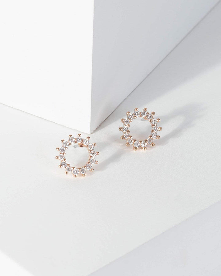 Rose Gold Crystal Halo Stud Earrings | Earrings