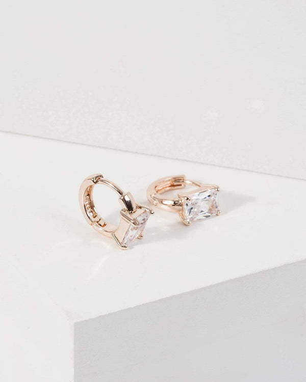 Rose Gold Crystal Huggie Hoop Earrings | Earrings