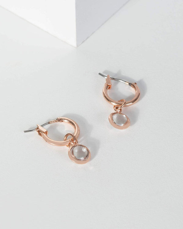 Rose Gold Crystal Huggie Hoop Earrings | Earrings