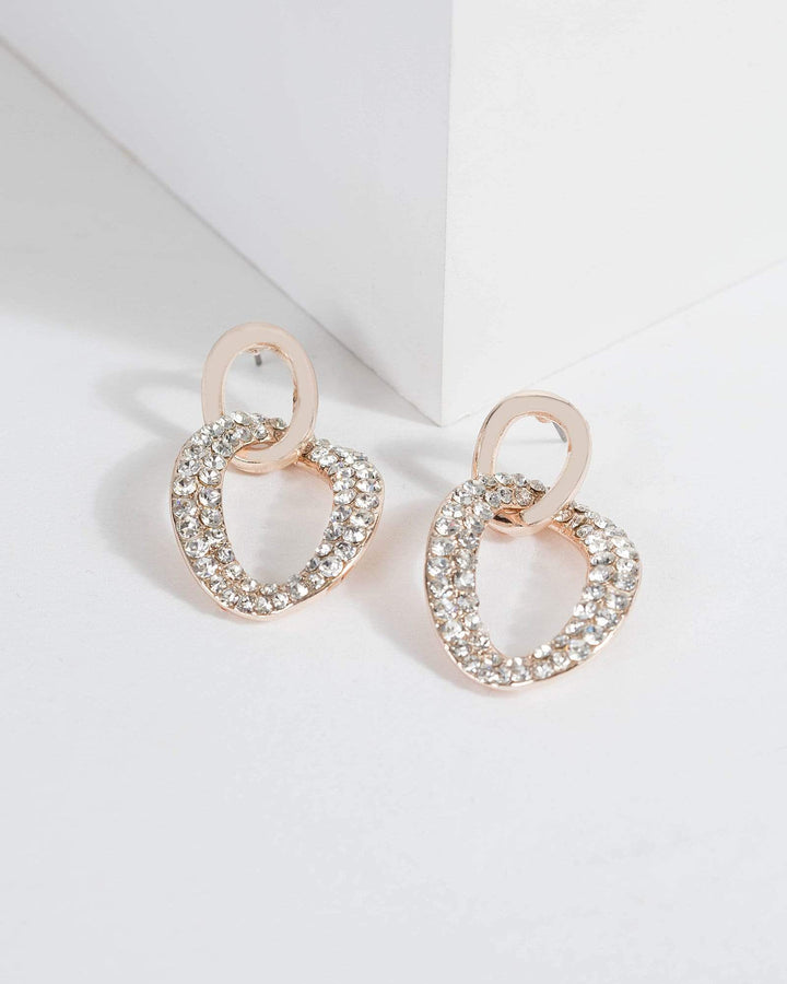 Rose Gold Crystal Link Drop Earrings | Earrings