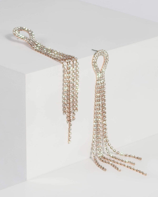 Rose Gold Crystal Loop Chain Earrings | Earrings