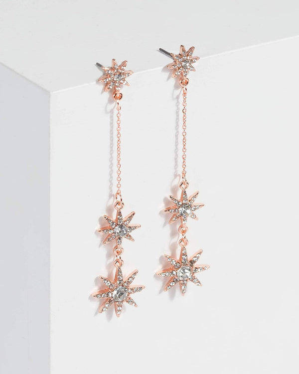 Rose Gold Crystal Star Chain Drop Earrings | Earrings