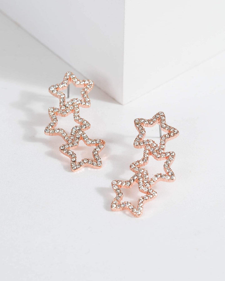 Rose Gold Crystal Star Cluster Drop Earrings | Earrings