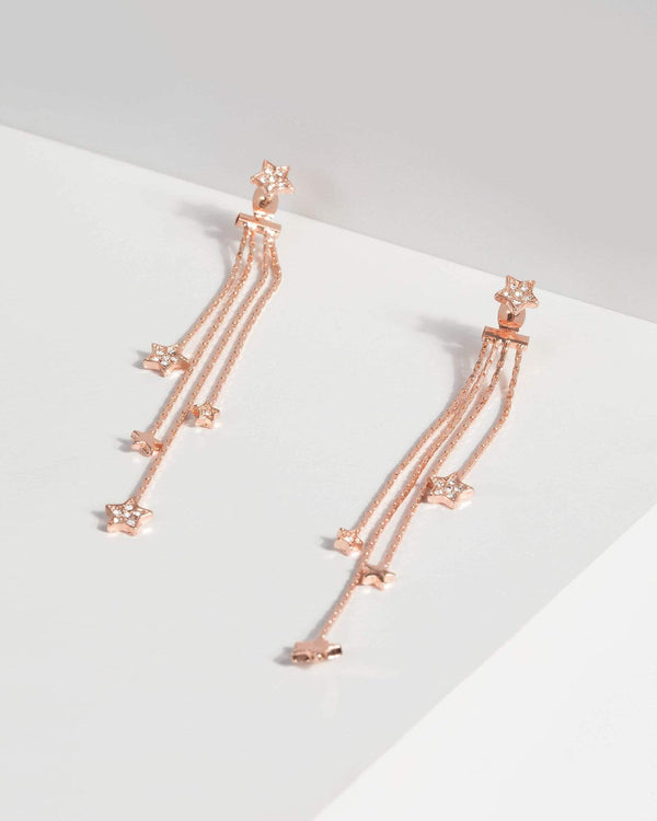 Rose Gold Crystal Star Drop Earrings | Earrings