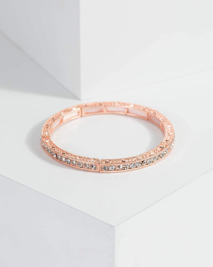 Rose Gold Crystal Textured Bangle | Wristwear
