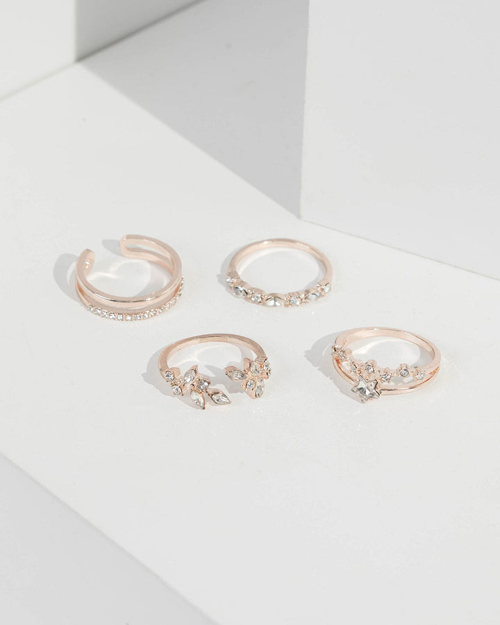 Rose Gold Crystallised 4 Pack Band Ring | Rings