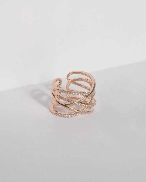 Rose Gold Cubic Zirconia Twist Band Ring | Rings
