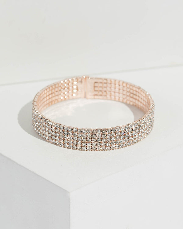 Rose Gold Diamante Cup Chain Flexi Cuff Bracelet | Wristwear