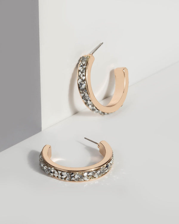 Rose Gold Diamante Hoop Earrings | Earrings