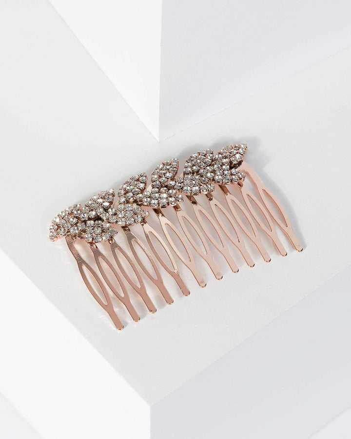 Rose Gold Diamante Leaf Comb | Accessories