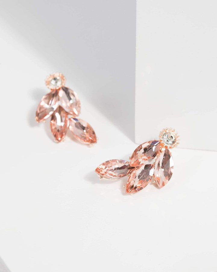 Rose Gold Diamante Leaf Drop Earrings | Earrings