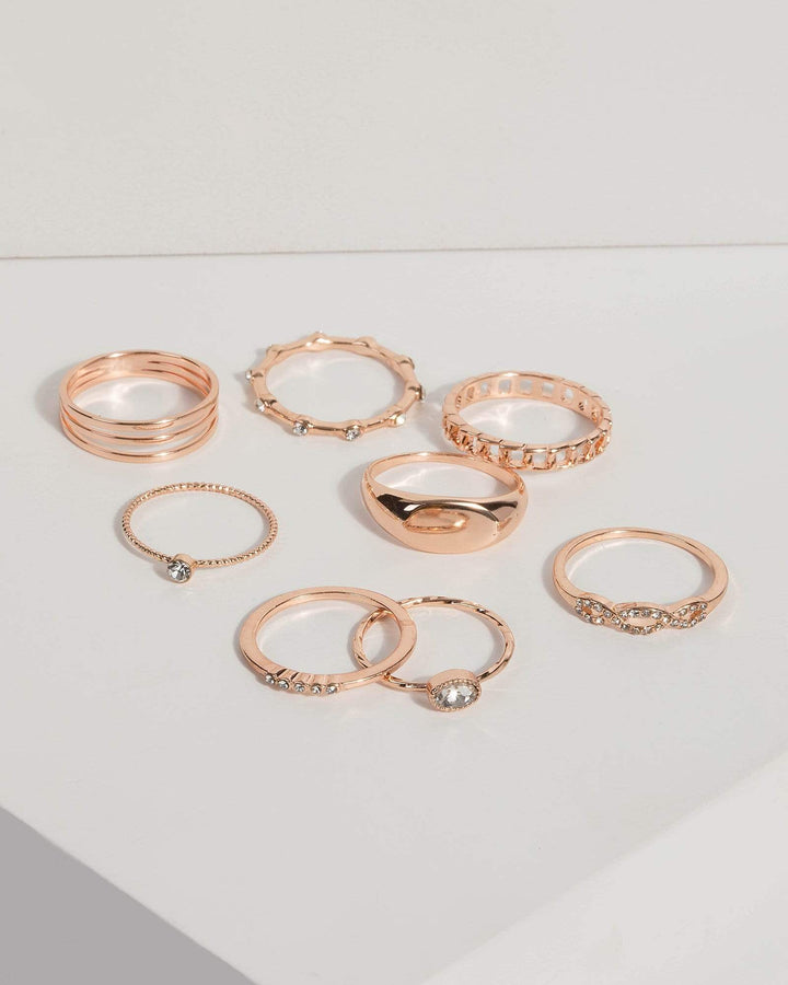 Rose Gold Diamante Multi Ring Set | Rings