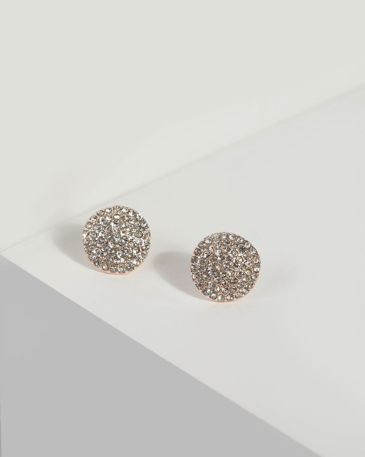Rose Gold Diamante Plate Stud Earrings | Earrings