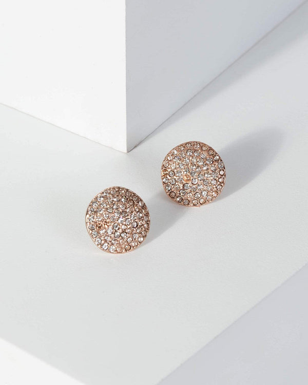 Rose Gold Diamante Plate Stud Earrings | Earrings