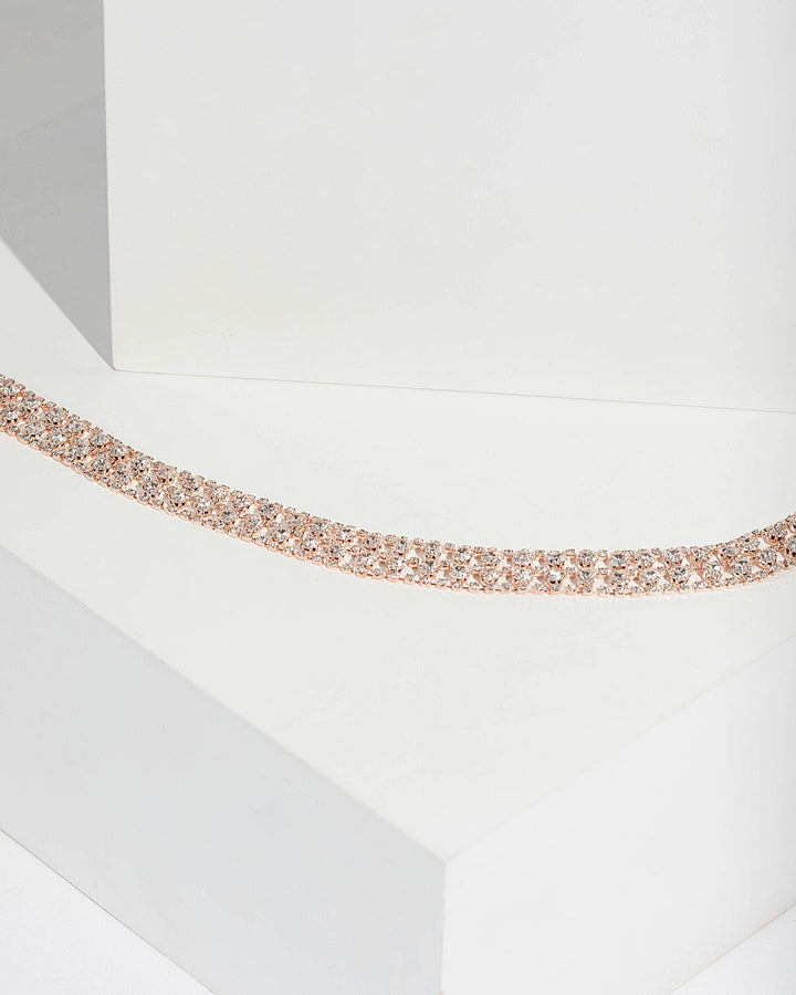 Rose Gold Diamante Square Pattern Choker Necklace | Necklaces