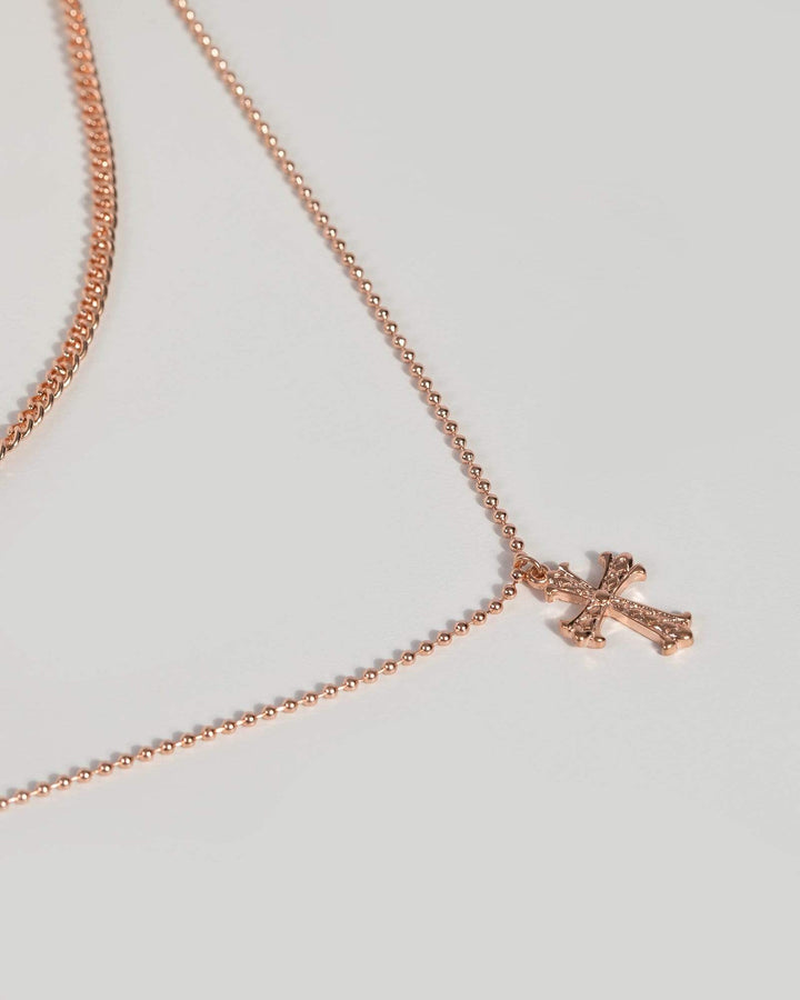Rose Gold Double Chain Cross Necklace | Necklaces