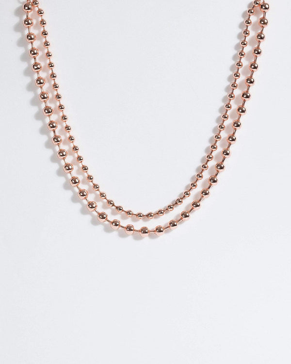 Rose Gold Double Circle Bead Chain Necklace | Necklaces