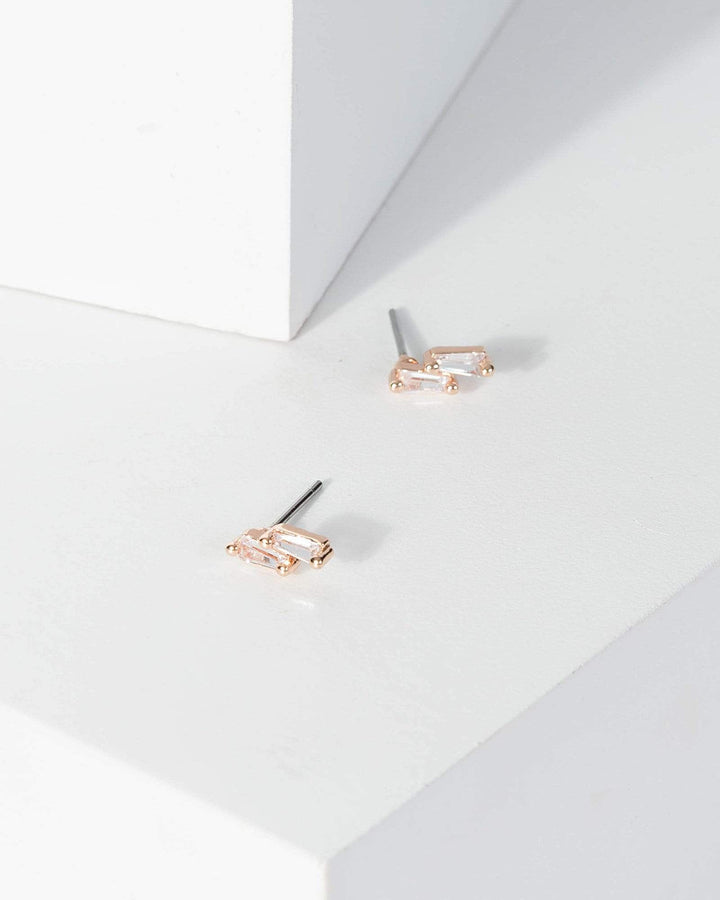 Rose Gold Double Crystal Stud Earrings | Earrings