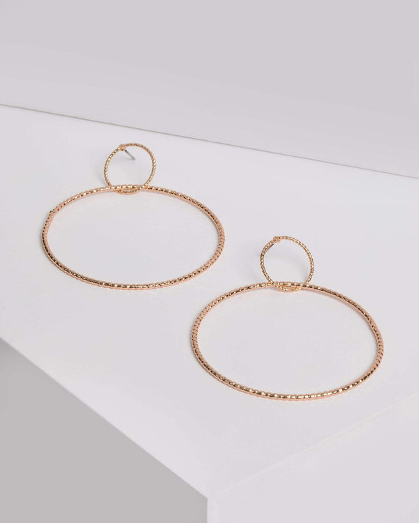 Rose Gold Double Hoop Twisted Earrings | Earrings