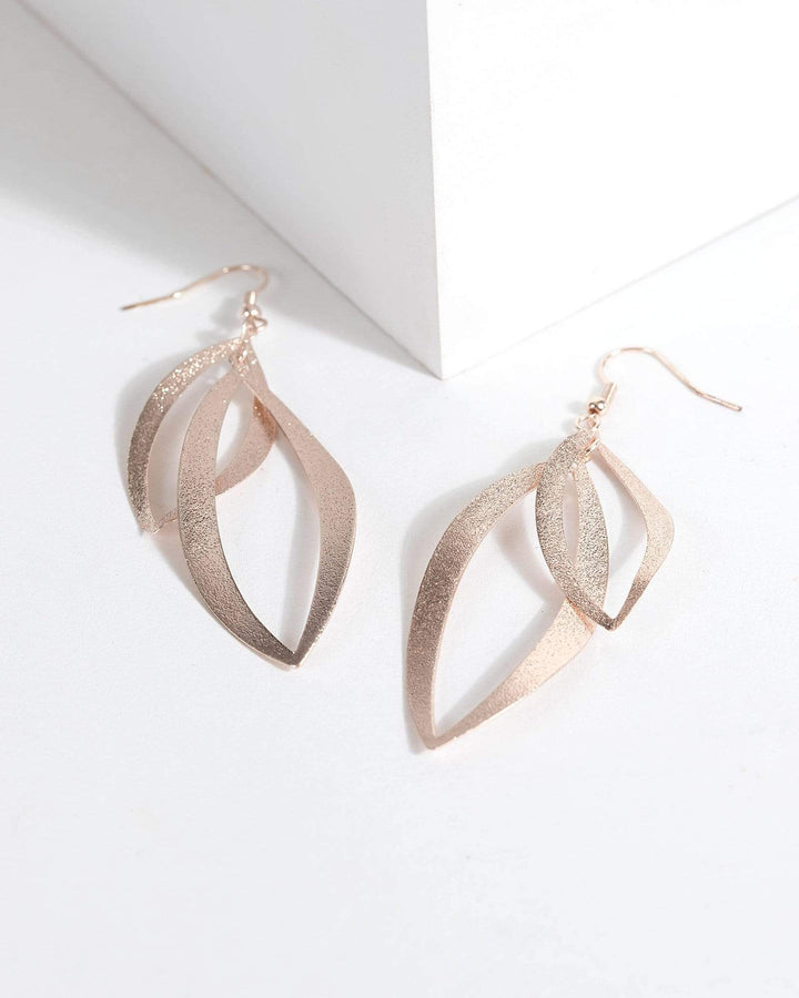 Rose Gold Double Oval Leaf Drop Earrings | Earrings