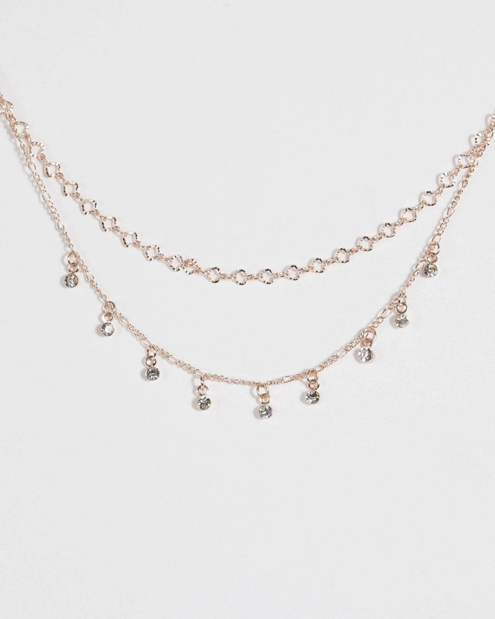 Rose Gold Double Row Crystal Necklace | Necklaces