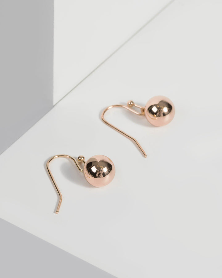 Rose Gold Drop Ball Fishhook Earrings | Earrings