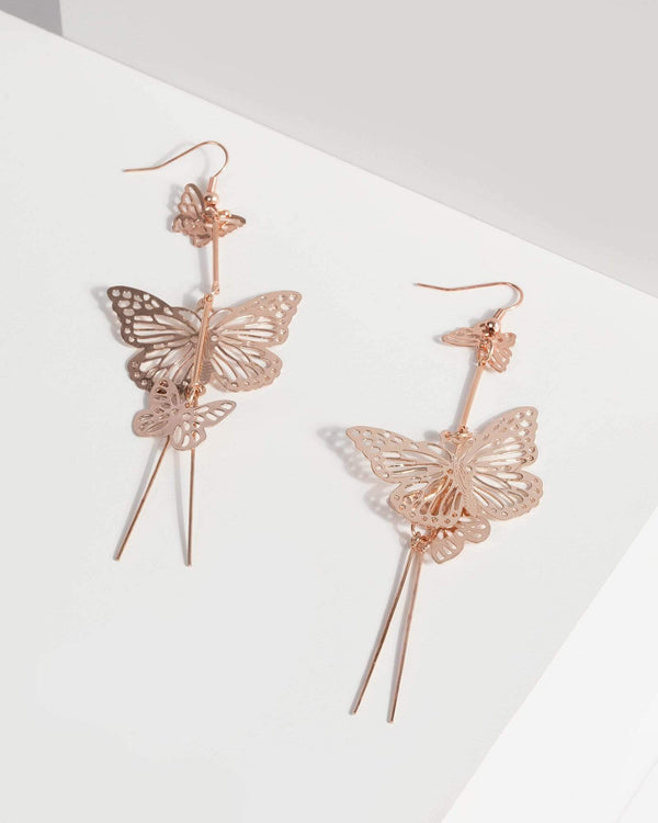 Rose Gold Drop Tassel Butterfly Earrings | Earrings