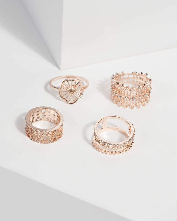 Rose Gold Filigree Multi Ring Set | Rings