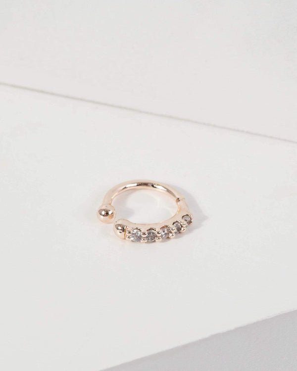 Rose Gold Fine Band Pave Cuff Earring | Earrings