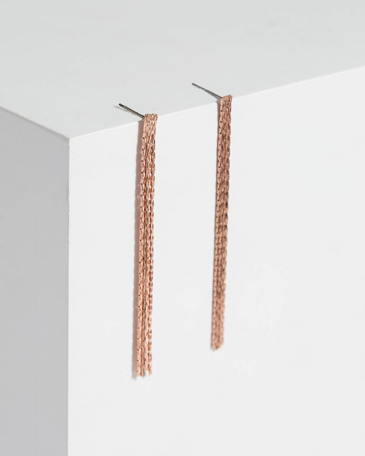Rose Gold Fine Chain Tassel Drop Earrings | Earrings