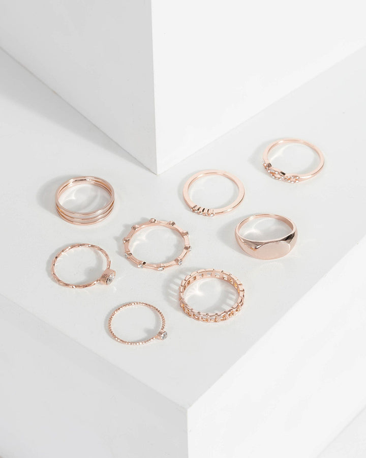 Rose Gold Fine Dia Band Ring 8 Pack | Rings