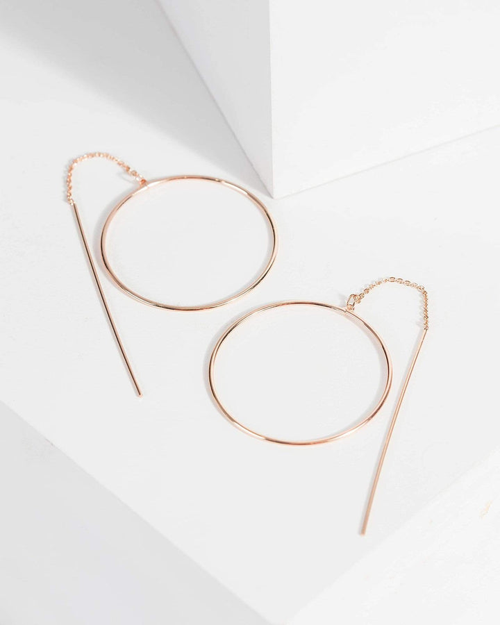 Rose Gold Fine Drop Hoop Earrings | Earrings