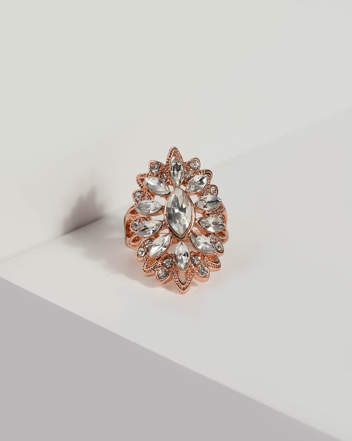 Rose Gold Floral Crystal Statement Ring | Rings
