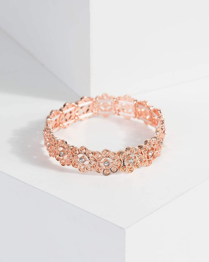 Rose Gold Flower Crystal Bracelet | Wristwear