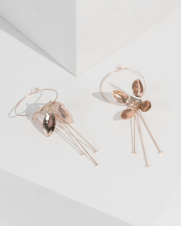 Rose Gold Flower Hoop Drop Earrings | Earrings