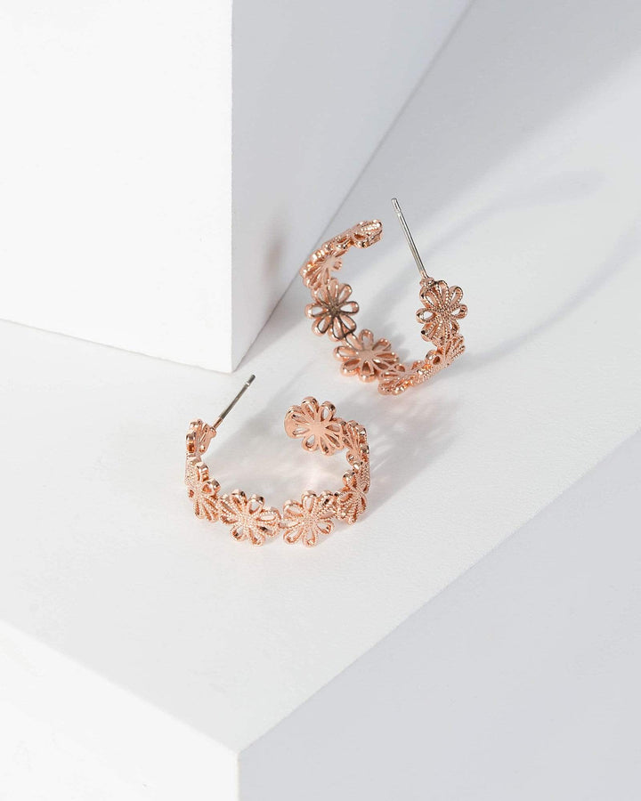 Rose Gold Flower Hoop Earrings | Earrings