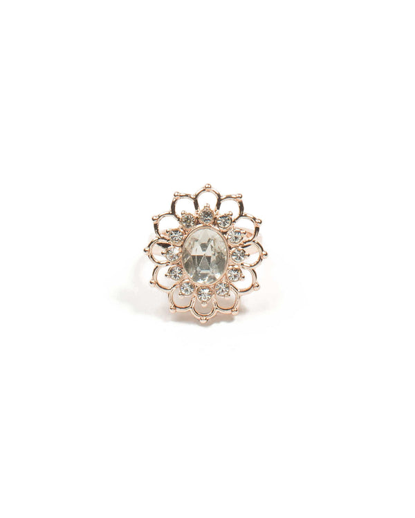 Colette by Colette Hayman Rose Gold Flower Stone Cocktail Ring - Large
