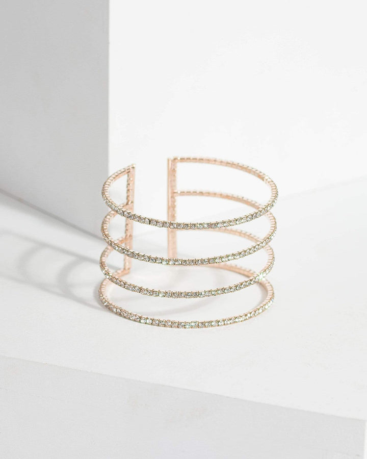 Rose Gold Four Band Diamante Cuff | Wristwear
