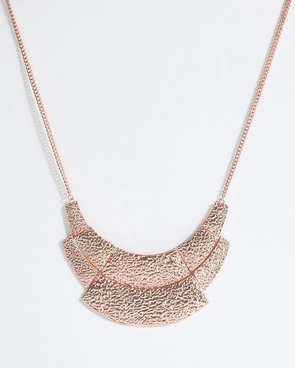 Rose Gold Hammered Metal Bib Necklace | Necklaces