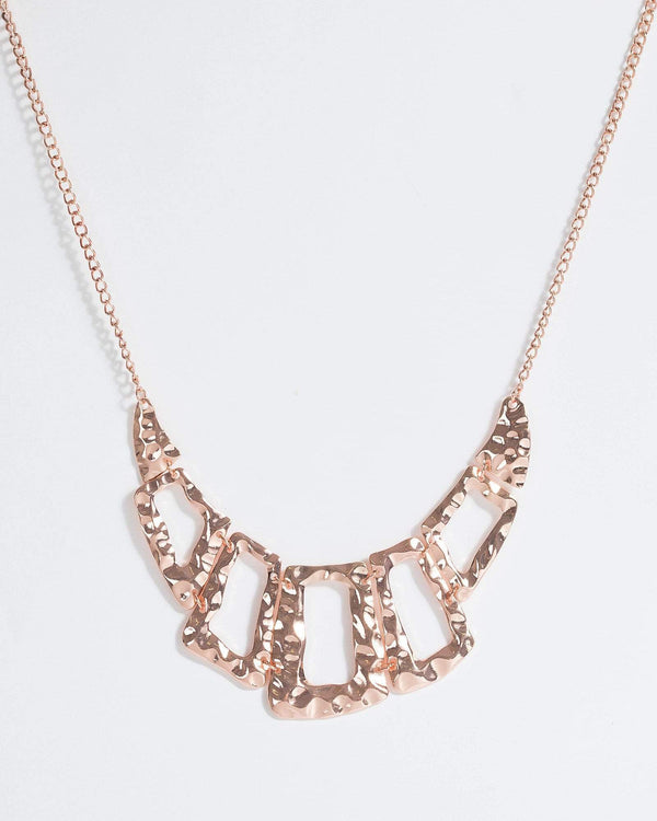 Rose Gold Hammered Square Disc Necklace | Necklaces
