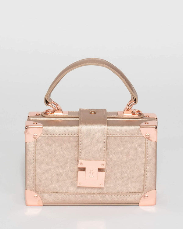 Rose Gold Kendall Panel Trunk Bag | Clutch Bags