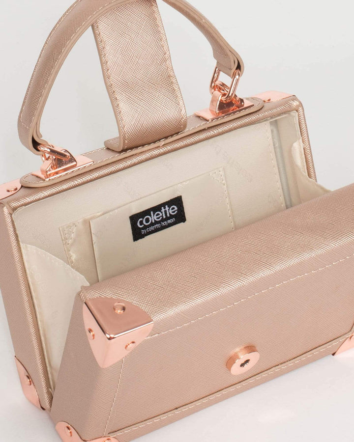 Rose Gold Kendall Panel Trunk Bag | Clutch Bags