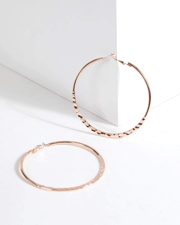 Rose Gold Large Hammered Hoop Earrings | Earrings