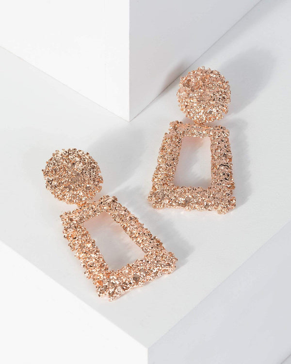 Rose Gold Large Textured Drop Earrings | Earrings